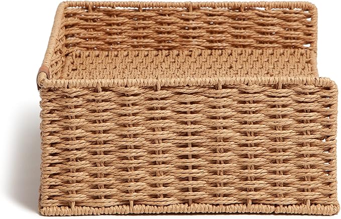 U Brands Woven Two-Tier Paper Tray, Rattan-Inspired Wicker Style Office Organization Supplies, 1 Count