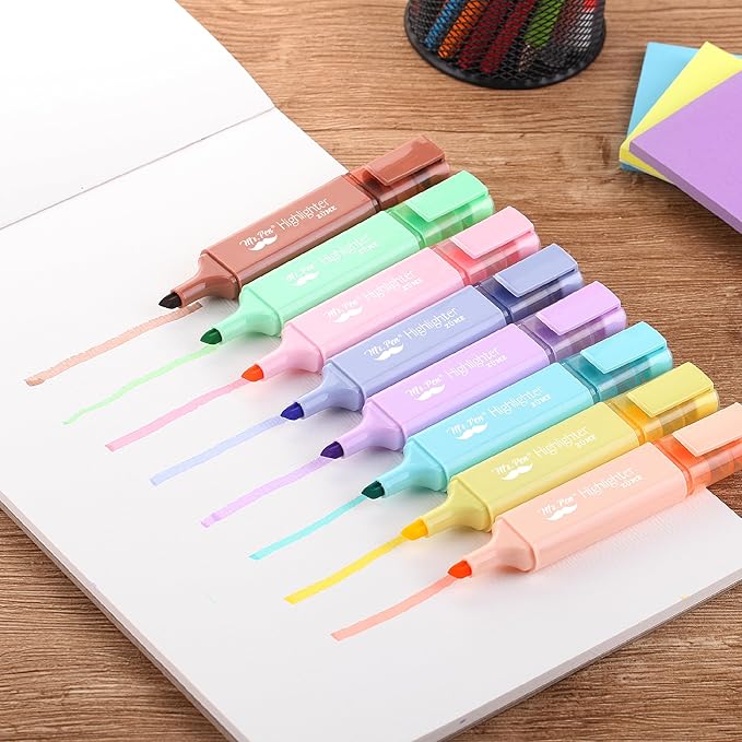 Mr. Pen- Pastel Highlighter, 8 pcs, Tank Style, Chisel Tip, Cute No Bleed Bible Highlighter, School Supplies