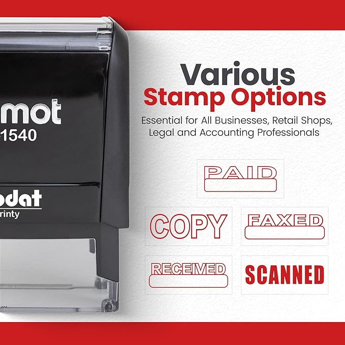 Promot Received Self Inking Rubber Stamp - Refillable Received Stamper - Business, Bookkeeping, Ordering, Accounting, Work, Office Stamps - Red Ink