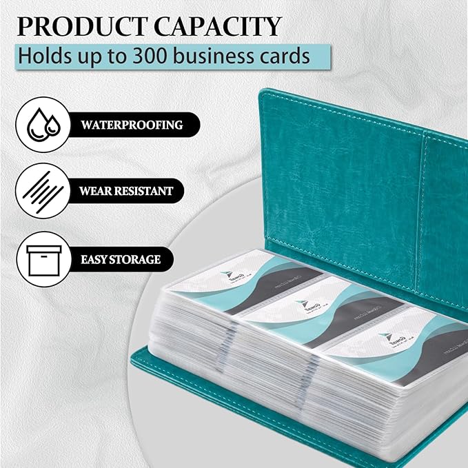 300 Card Capacity Leather Business Card Book Holder Organizer, Card Binder Professional PU Name Card Credit Cards Booklet (Multiple Colors Optional)
