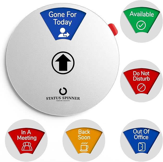 Out Of Office Sign for Door, 6 Options Status Private Sign, In a Meeting, Do Not Disturb, Working Remotely, In Out Sign Available and Away