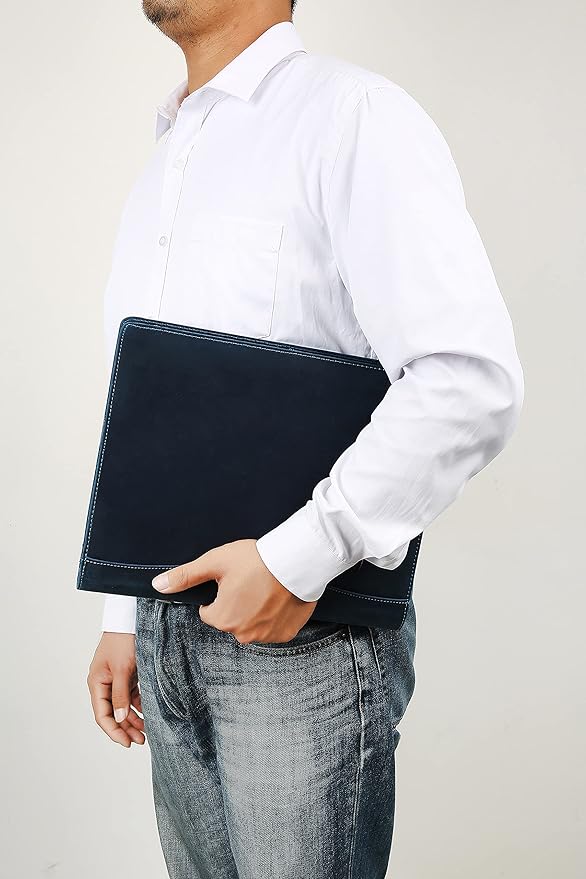 Personalized Leather Portfolio for Men, Engraved Leather Clipboard Portfolio Binder, Custom Leather Resume Padfolio for Women, Christmas Gift for His/Her (Notepad, Blue-Custom)