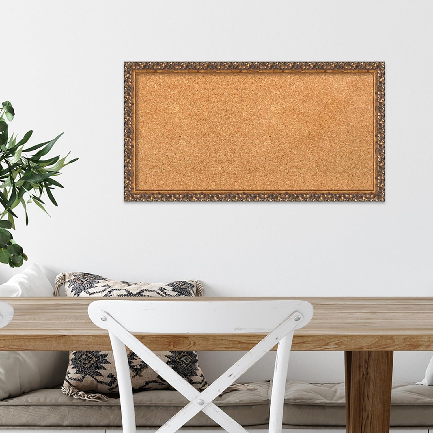 Amanti Art Natural Cork Board for Wall, 14x26 Vision Board with Bronze Frame, Small Corkboard Office Decor for Home Organization, Traditional Corkboard Pinboard to Display Items for Home Organization