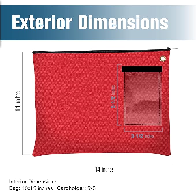BankSupplies Canvas Interoffice Mailer, 14 oz. - 14W x 11H - Red - Transit Bag - Large Zipper Bag with Grommet - Use with Padlock or Zip Tie for Security - Interoffice Mail Bag