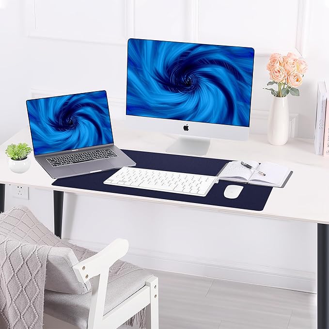 AFIING Dual-Sided Desk Pad, Natural Cork & PU Leather Large Mouse mats for Office and Home Work, Desk Protector Non-Slip, Waterproof, Easy Clean (Blue, 23.6" x 13.7")