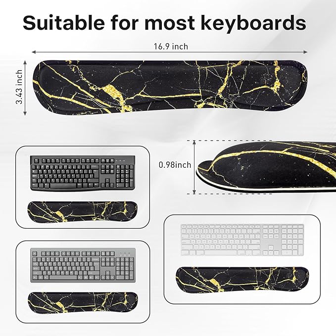 Yolanda Keyboard Wrist Rest Pad, Upgrade High-Density Thicken Memory Foam, Anti-Slip Rubber Base, Support for Easy Typing & Pain Relief,for Office,Gaming, Computer, Laptop, Mac, Marbling
