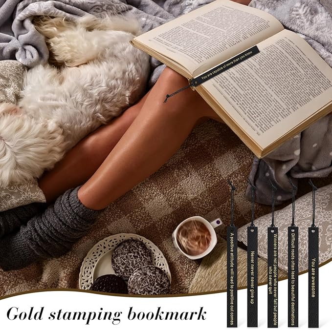 Roowest 20 Pcs Inspirational Book Markers Christmas Gifts PU Leather Bookmark Inspirational Leather Bookmark Motivational Quotes Gifts for Reading 20 Styles