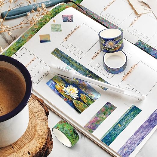 27 Rolls Monet Gold Foil Vintage Washi Tape Set - Decorative Masking Tapes for Scrapbooking, Journaling, Crafts, School Supplies