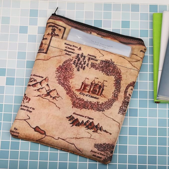 FEELMEM Camelot Map Literary Book Protector King Arthur's Kingdom Camelot World Map Book Sleeve
