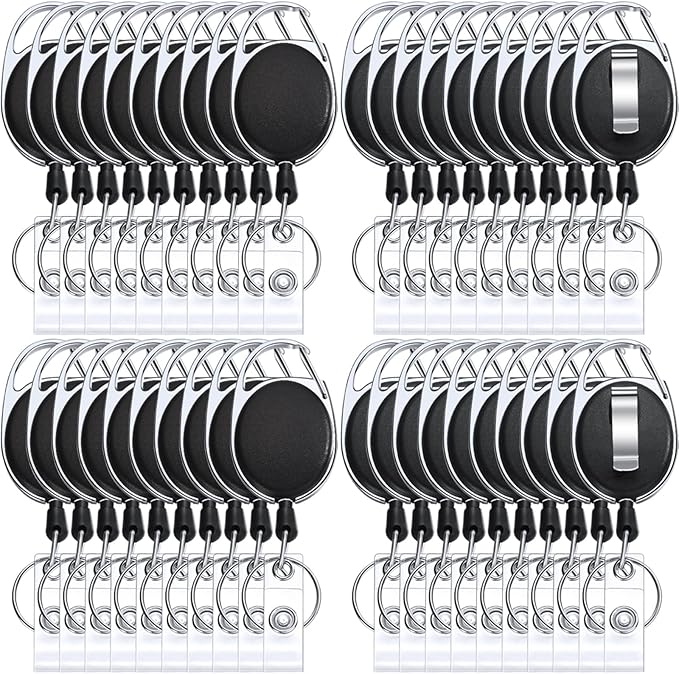 Honoson Heavy Duty Retractable Badge Reels Batch ID Badge Holder Retractable Clip Bulk Card Key Holder with Ring for Office Worker Employee, Doctor Nurse Gifts(Black,30 Pcs)