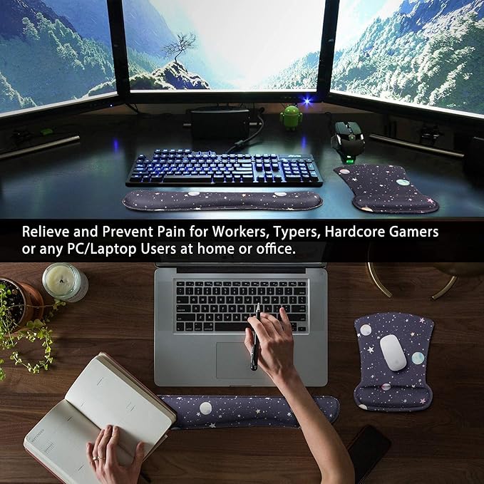 iCasso Keyboard Wrist Rest and Mouse Wrist Rest Pad, Made of Memory Foam, Ergonomic Support, Easy Typing and Relieve Wrist Pain, Perfect for Gaming, Office - Revery Night
