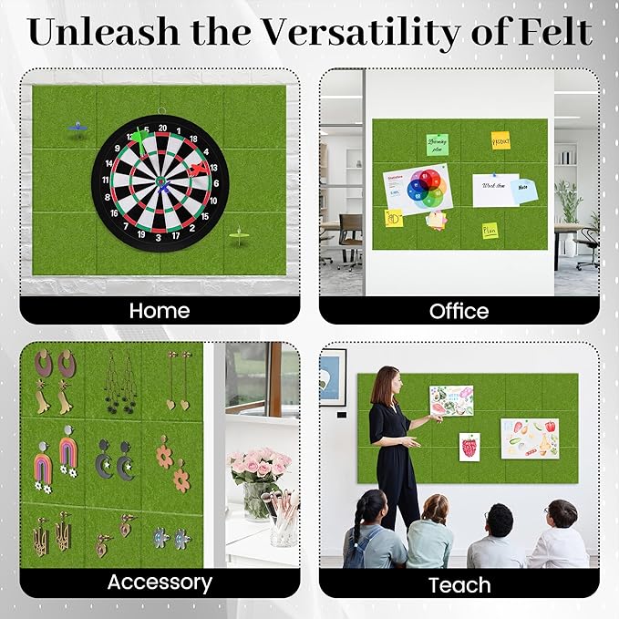 Large Cork Board for Walls Green Felt Board Alternative -Felt Bulletin Board Tiles for Office Wall Decor,corkboard,Push pin Board Wall Organizer for Office -12Pack (Green)
