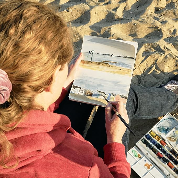 Sable Travel Watercolor Brushes, Fuumuui 4pcs Elegant Kolinsky Sable Watercolor Travel Brushes Travel Watercolor Kit with Leather Pouch Perfect for Watercolor Gouache Ink Painting