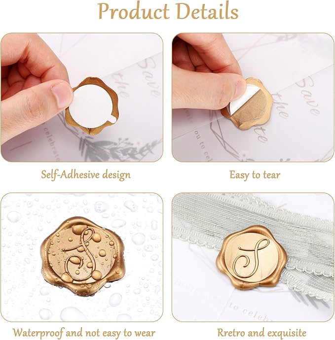 Yoption Initial Alphabet V Wax Seal Stickers, 25 Pack Antique Gold Letter Wax Seal Stickers Envelope Seals Self Adhesive Wax Stickers for Wedding Party Birthday Christmas (V)