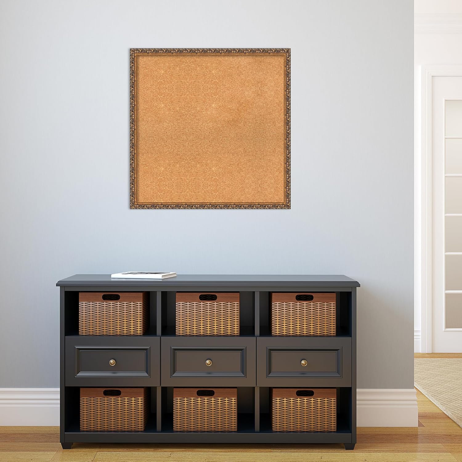 Amanti Art Natural Cork Board for Wall, 28x28 Vision Board with Bronze Frame, Large Corkboard Office Decor for Home Organization, Traditional Corkboard Pinboard to Display Items for Home Organization