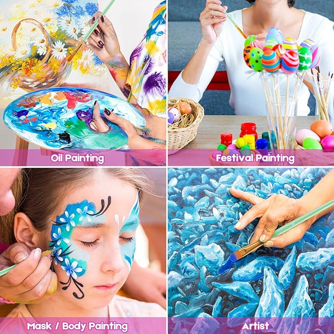 Soucolor Watercolor Paint Brushes Set, 40Pcs Round Pointed Tip Painting Supplies for Acrylic Painting Oil Watercolor Halloween Pumpkin Ceramic Crafts Supplies Rock Body Face Nail Art, Mint Green