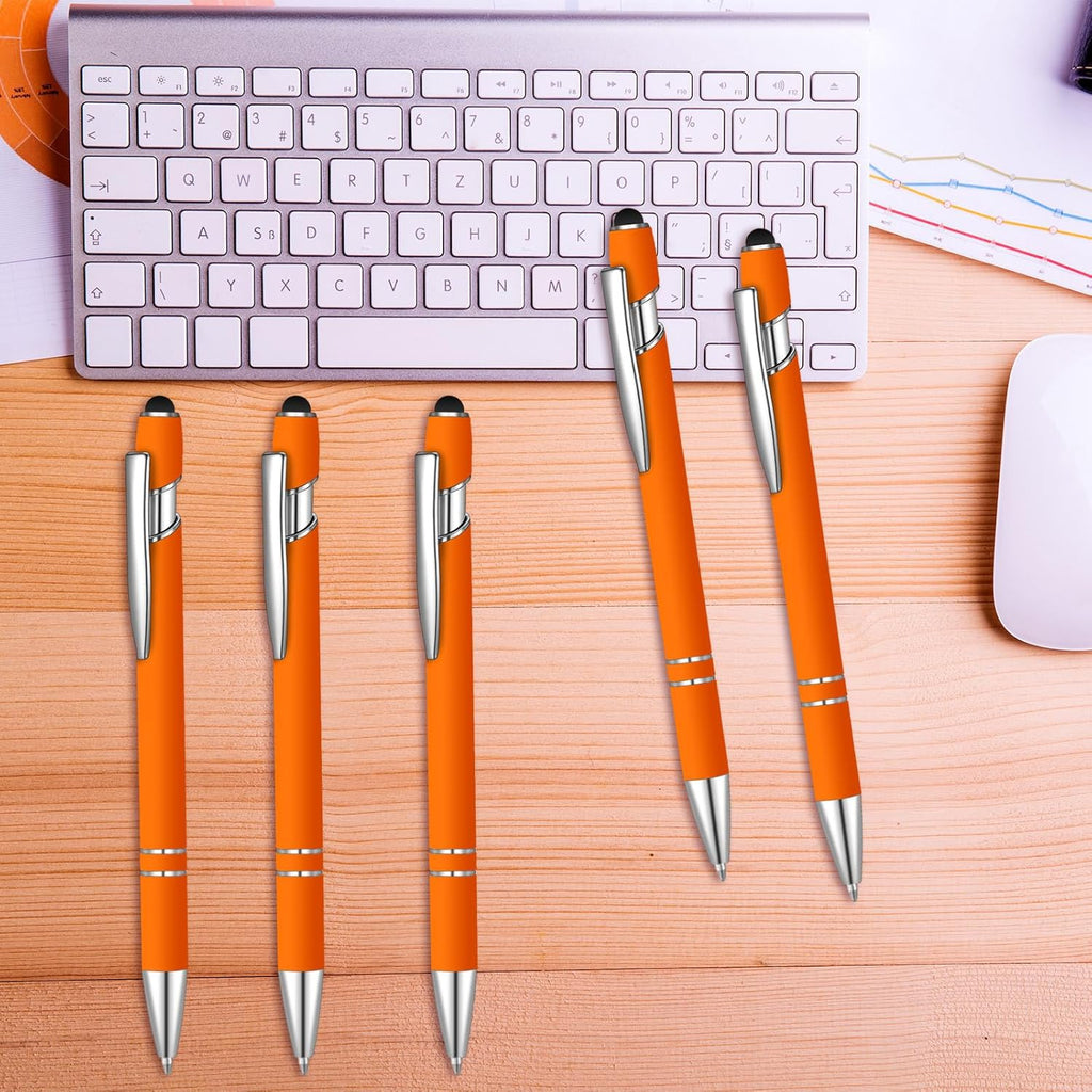 8 Pcs Blue Ink Ballpoint Pen with Stylus Tip 2 in 1 Stylus Ballpoint Pen Metal Pens Stylus Pen for Touch Screens School Office Coworkers (Orange)