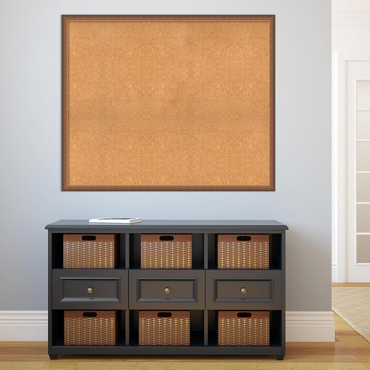 Amanti Art Natural Cork Board for Wall, 38x46 Vision Board with Bronze Frame, Oversize Corkboard Office Decor for Home Organization, Modern Corkboard Pinboard to Display Items for Home Organization