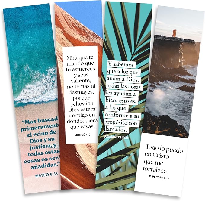 Spanish Christian Verses Bookmarks, 8x2inch Variety Pack Bookmarks, Christian Bookmark, Page Marker Divider, Christian Gifts for All Occasions Divisor de lectura (Quantity of 4)