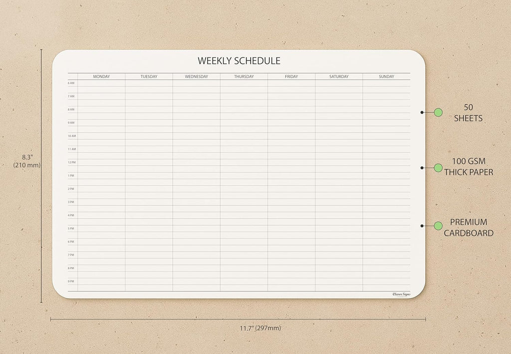 Schedule Pad, Tear Off Undated Weekly Planner Notepad, A4 Size (8,3" X 11,7"), Premium Thick Paper with Cardboard Back Support, Weekly Desk Planner by CLEVER SIGNS