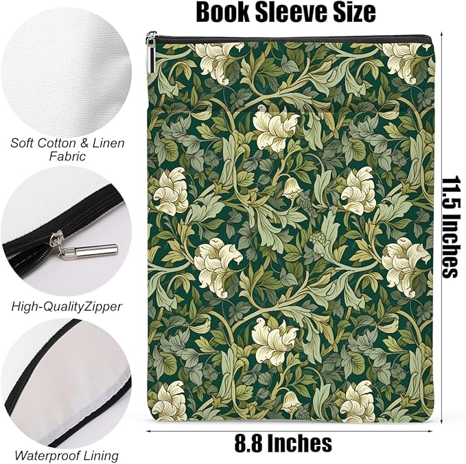 Botanical Book Sleeve, Classic Flower Book Covers for Paperbacks, Floral Book Pouch Book Protector, Book Lovers Gifts for Women Girls Boss, Book Accessories Book Club Gifts Christmas Birthday Gifts