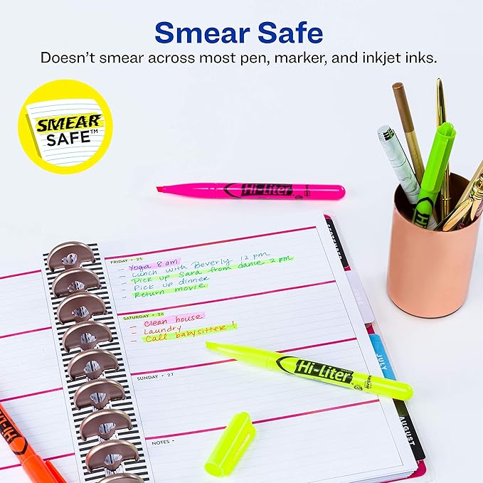 AVERY Hi-Liter Pen-Style Highlighters, Smear Safe Ink, Chisel Tip, 4 Assorted Color Highlighters (23545)