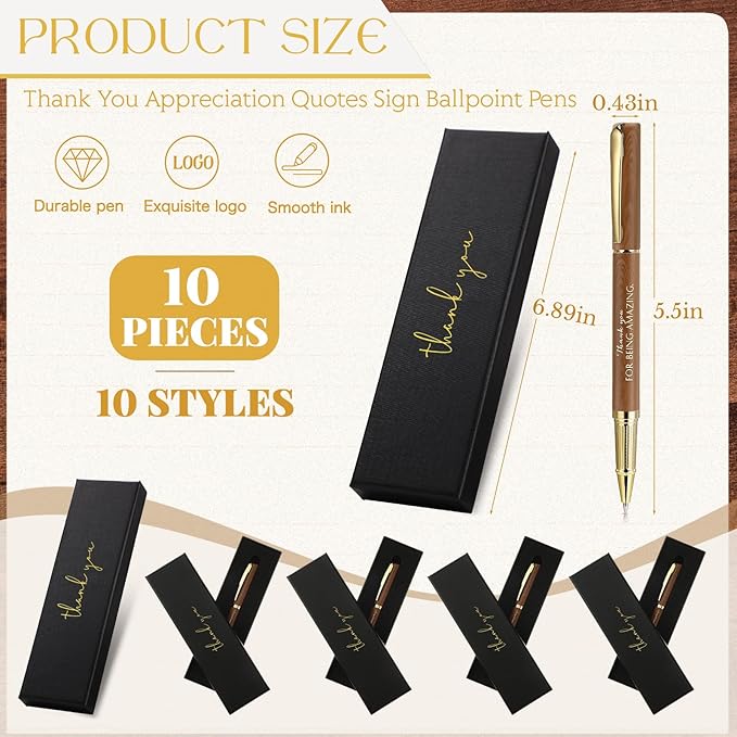 PerKoop 10 Set Thank You Gifts Inspirational Ballpoint Pens with Gift Boxes Bulk Appreciation Party Favors for Employee Coworker Staff Team Friends Office Supplies(Natural,Mixed)