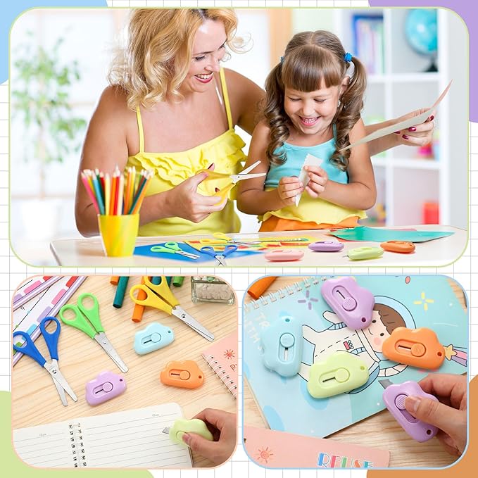 WILLBOND 36 Pcs Scissor Bulk Multipurpose Scissor Mini Retractable Utility Knife Cloud Flower Pocket Box Cutter All Purpose Scissor for Office Home School Sewing Fabric Craft Supply