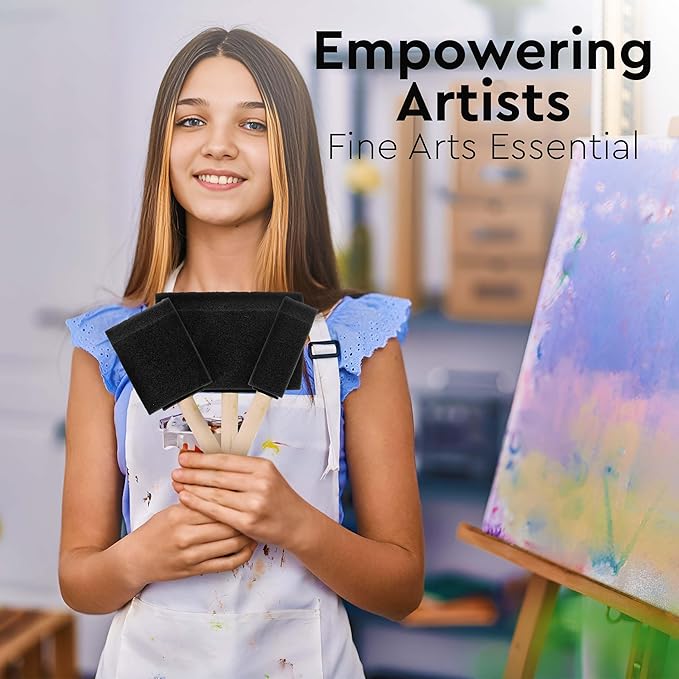 Vanitek 10 Piece Flat Flexible Poly Foam Bevel-Tipped Brush Set with Wooden Handles - Ideal for Applying Paint, Oil-Based Paints, Stain, Varnish, Enamel, Latex Paint, Smooth Surfaces, & Arts & Crafts