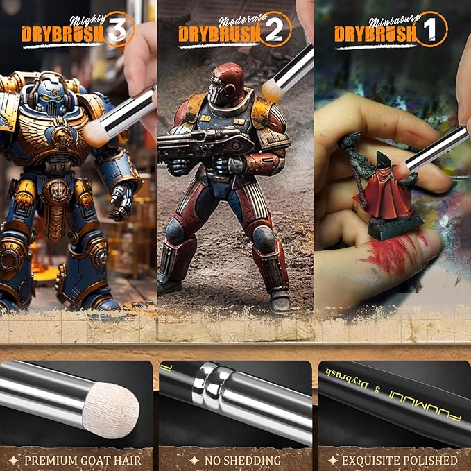 Miniature Paint Brushes with Domed Dry Brush Set for Miniature Painting, Fuumuui 14Pcs Miniature Model Paint Brush Set Dry Brush Miniatures for Warhammer 40k, Vallejo Paint, Citadel Paint