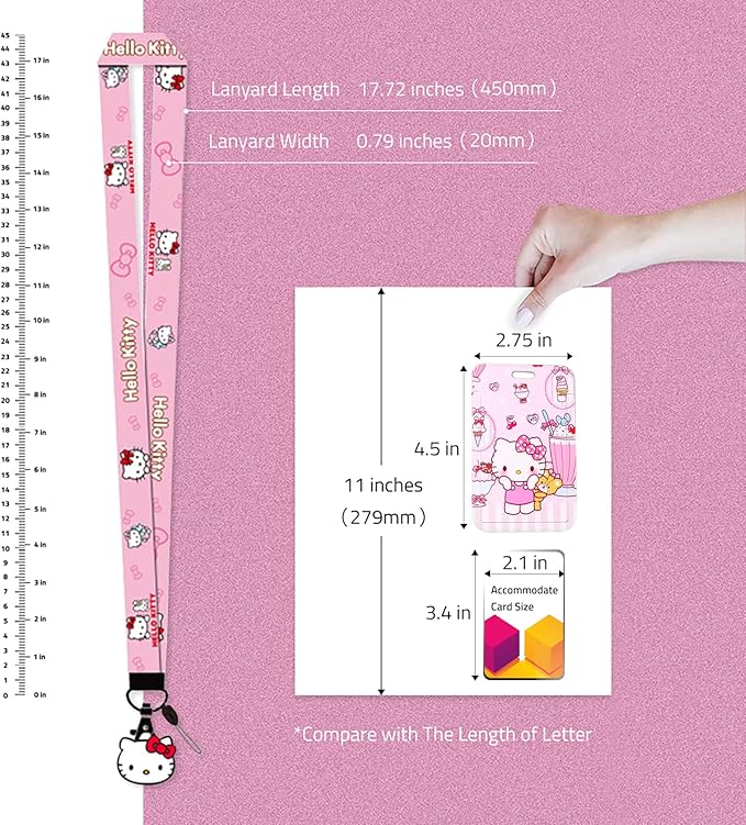 Lanyards Hallo Kitty Lanyard with Cute ID Card Holder, Anime Lanyard with ID 17.5inchx0.78inch 4.3inchx2.75