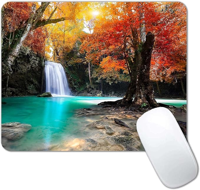 Deep Forest Waterfall Mouse Pad,Non-Slip Rubber Base Wireless Gaming MousePads for Computers Laptop Office,Cute Mouse Pads with Designs for Women