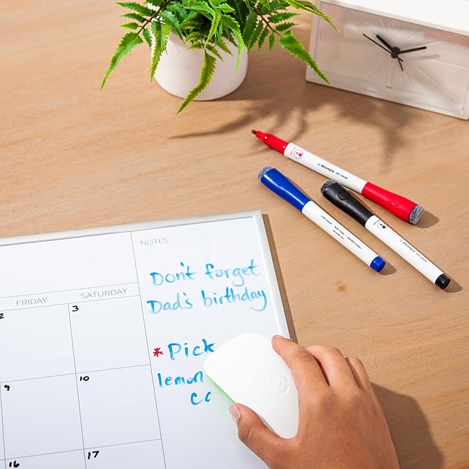 U Brands Magnetic Dry Erase Board Felt Eraser, 4.5"x2.25"x1", 2-tone White and Green, Lightweight Modern Design