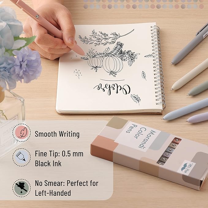 Mr. Pen - Retractable Fine Point Gel Pens, 6 Pack, Morandi Barrels, Fast Dry Ink, Cute Aesthetic Pens for Journaling