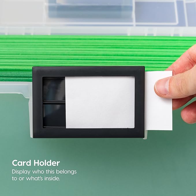 IRIS USA File Box WeatherPro Portable File Organizer Plastic File Box for Letter File w/ Organizer-Lid, Durable Lid and Gasket Seal, Secure Latching Buckles, Stackable, Lockable, Clear 19 Qt. 4 Pack