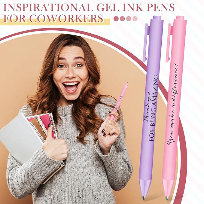 50 Pcs Gel Ink Pens Motivational Inspirational Quote Pen Retractable Rolling Ball Smooth Writing for Coworkers Supplies Office Home(Fresh Color,Thankful)