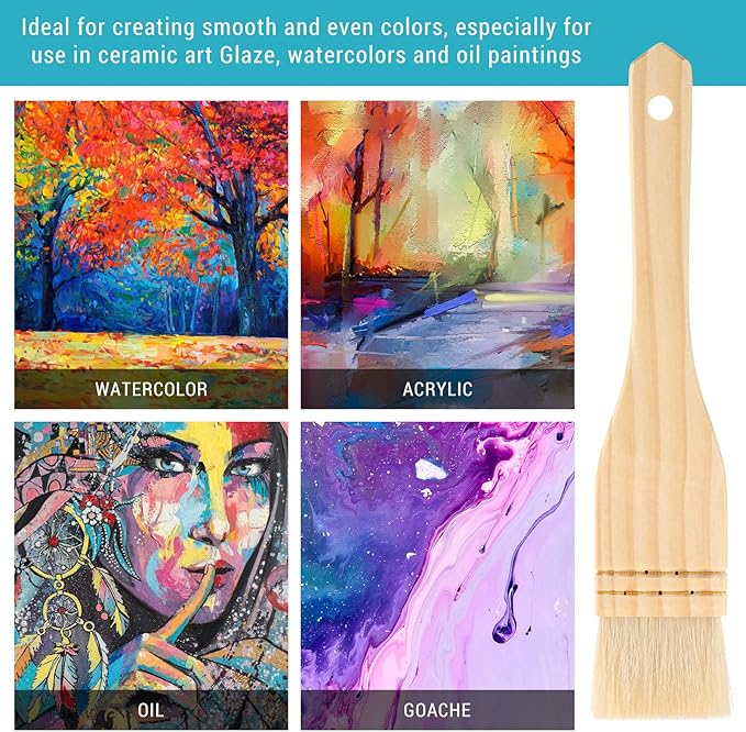 Patelai 3 Pieces Flat Hake Brushes Hake Artist Painting Brushes Set Sheep Hair Bristles for Watercolor, Wash, Ceramic and Pottery Painting(3 Pieces,9 x 1 Inches, 9 x 2 Inches, 9 x 3 Inches)