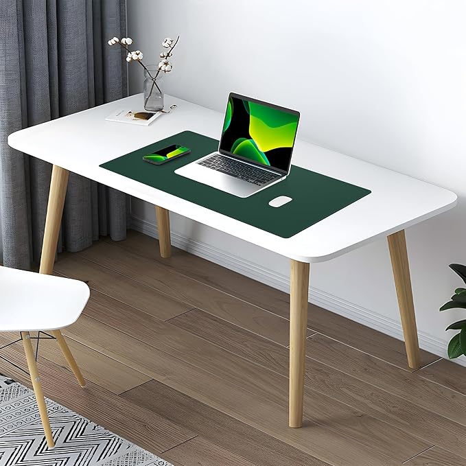 AFIING Dual-Sided Desk Pad, Natural Cork & PU Leather Large Mouse mats for Office and Home Work, Desk Protector Non-Slip, Waterproof, Easy Clean (Dark Green, 23.6" x 13.7")