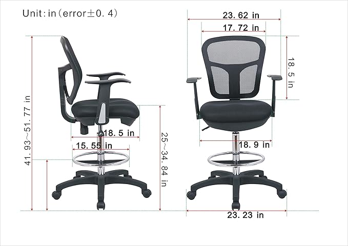 OfficeFactor Drafting Chair Tall Office Chair with Arms Executive Ergonomic Standing Desk Chair with Anti Scratch Wheels and Footrest
