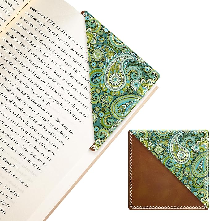 Personalized Leather Bookmarks, Fun & Cute Book Accessories for Reading Lovers, Unbreakable Page Markers for Women Men Girls Boys Student Teacher Kids Retirement Birthday Gifts (Green Swirl)