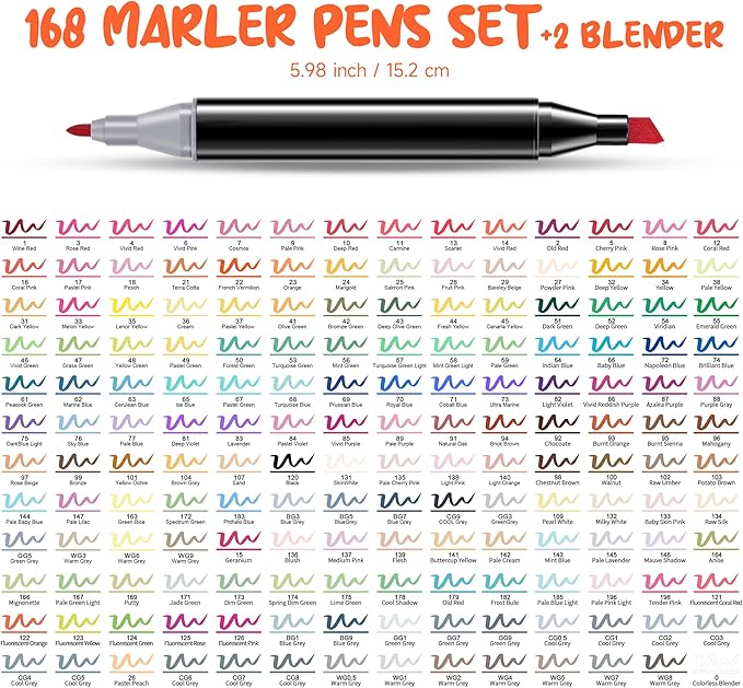 Alcohol Based Ink Art Markers, 168 Colors Broad&Fine Dual Tip Permanent Markers Pen Set for Professional Student Child Coloring Illustrations Sketch Drawing Painting Card Making (Black)