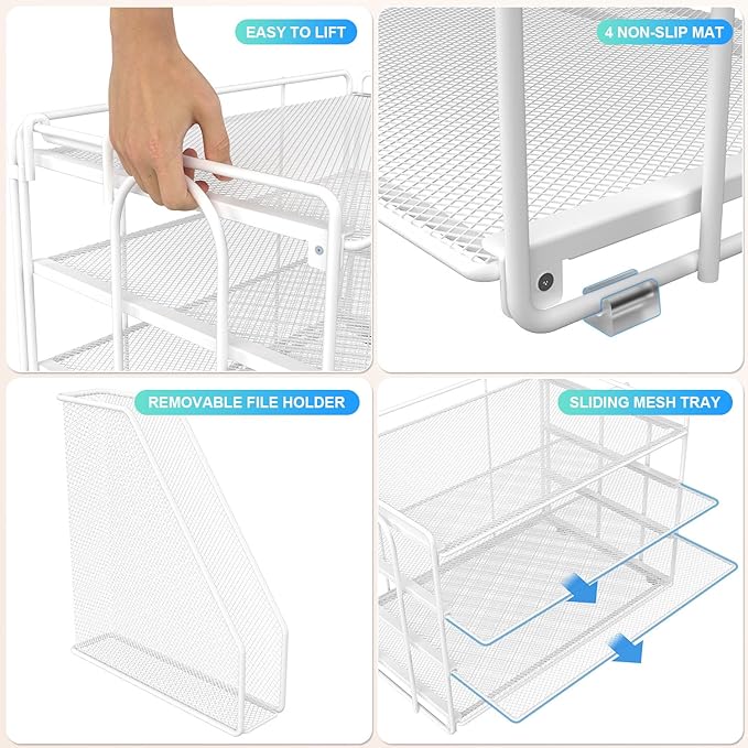 gianotter 2025 New Large Capacity Desk Organizer with Detachable Magazine Holder, 4-Tier Paper Organizer Letter Tray, Desk Accessories for A4 Paper and Document Storage(White)