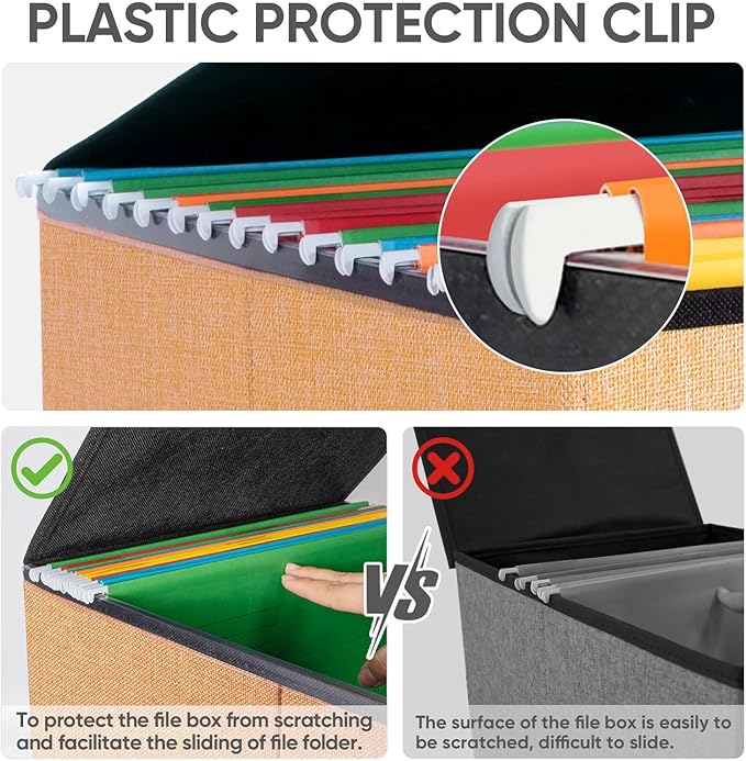 BALEINE File Organizer Box with Lid, Collapsible File Folder Organizer with Plastic Slide, Hanging File Folder Box for Office Document Storage (2 Pack, Orange)