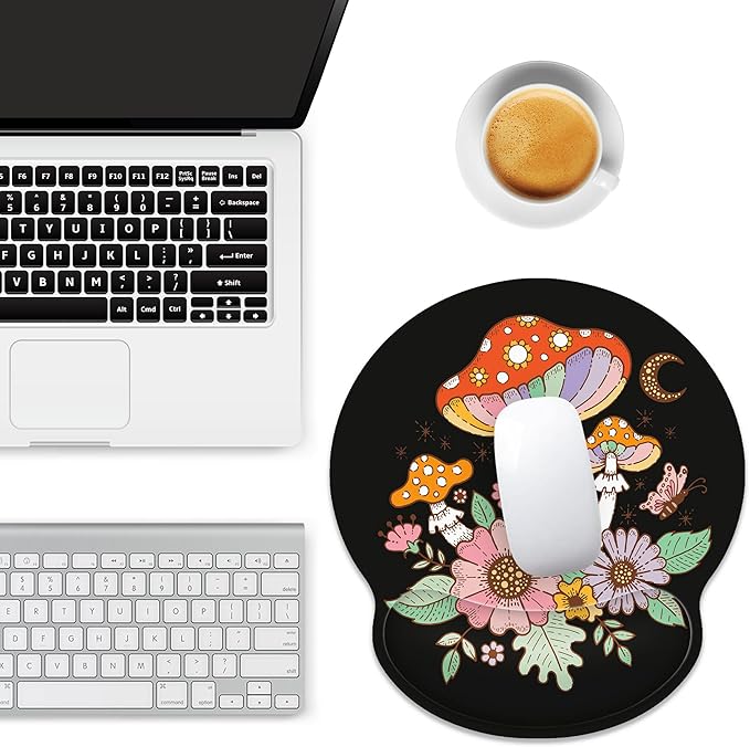 Ergonomic Mouse Pad with Wrist Support,Black Mushroom Mouse Pad with Wrist Rest,Relieve Wrist Pain Mousepad Non-Slip Rubber Base,Mouse Pads for Desk,Computers,Laptop,Office,Gaming,Accessories