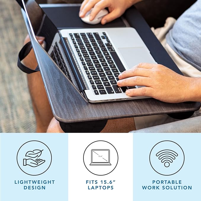 LAPGEAR Home Office Pro Lap Desk with Wrist Rest, Mouse Pad, and Phone Holder - Gray Woodgrain - Fits up to 15.6 Inch Laptops - Style No. 91595