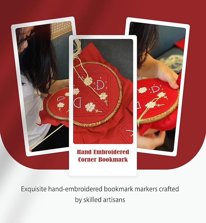 Personalized Hand Embroidered Corner Bookmark, Bookmarks for Women, Personalized Bookmark for Books, Cute Flower Book Mark, Hand Stitch Gift for Women for Book Lovers by HNQCPCVU (H, RED)