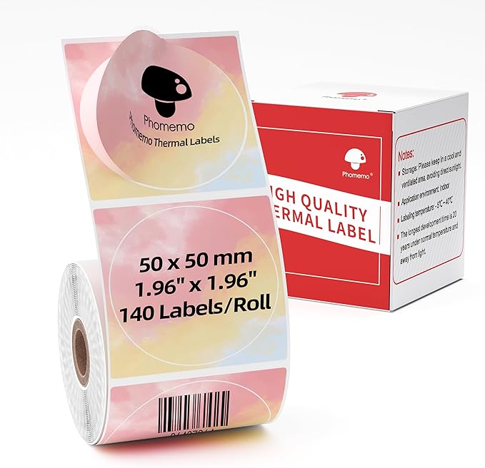 2 Inch Circle Thermal Label Sticker Compatible with Phomemo M110/M221/M220/M120/M200/M110S Label Printers,1.96" x 1.96"（50x50 mm）,Round Label Sticker for Gift/Mailing/Business/Home Tag,140labels/Roll