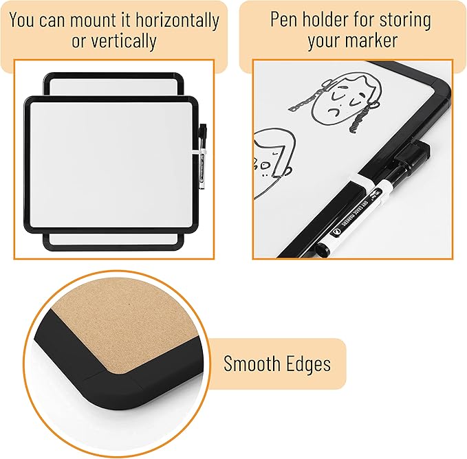 Mr. Pen- Dry Erase Board, 14” X 11” with a Black Dry Erase Marker, Black Frame, Small White Board, Small Dry Erase Board for Fridge, Dry Erase Board Small