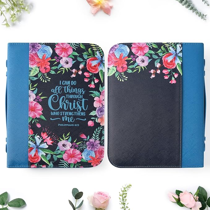 Bible Covers Case for Women Large Leather Bible Carrying Cases Holder Pink 10.8"x7.8"x2" Floral Bible Carrier Tote Bags with Bookmarks Handles Pockets Christian Bible Book Accessories Gifts