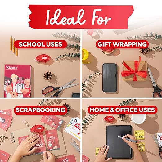 XFasten Adhesive Roller for Scrapbooking, 8mm x 30ft 8-Pack Double Sided Glue Tape Roller, Scrapbook Supplies for Adults, Photo Tape for Scrapbooking